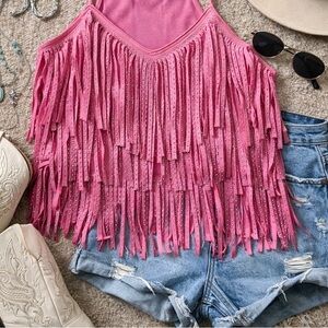 Altar’d State Pink Fringe Rhinestone Cami Top – Size Small